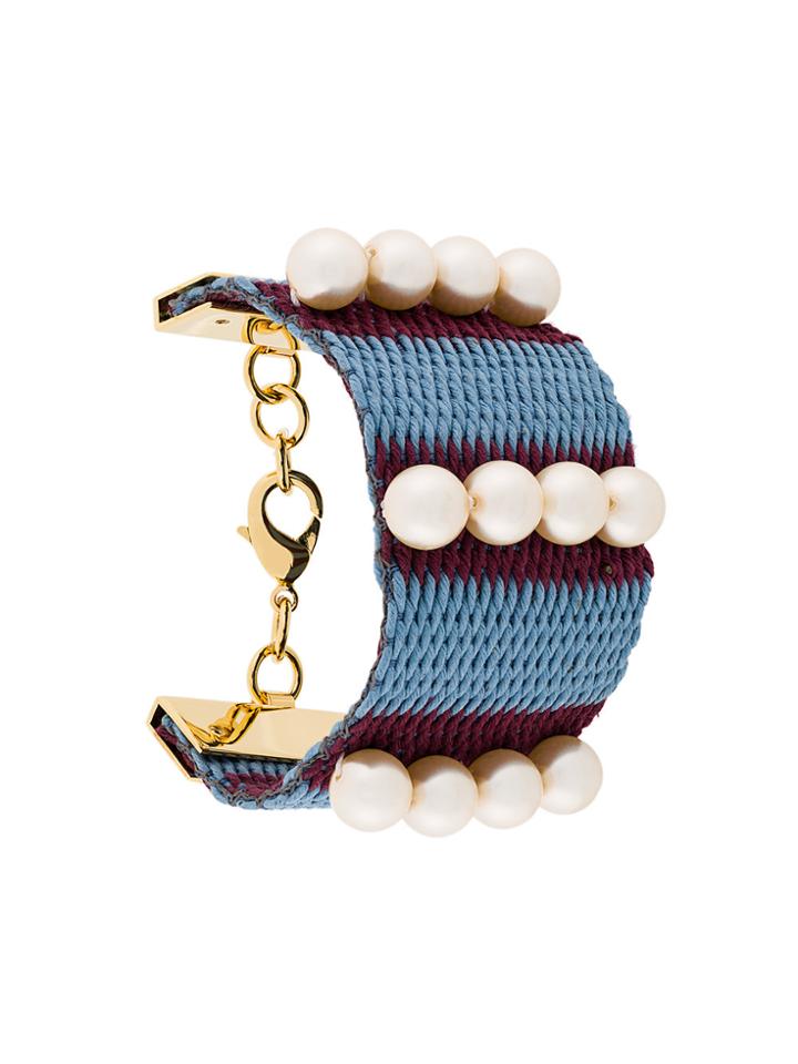 Marni Woven Pearl Cuff Bracelet - Blue
