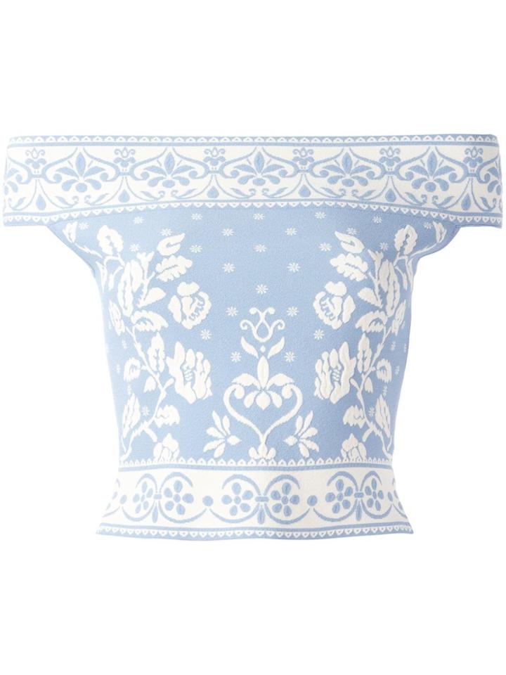 Alexander Mcqueen Floral Jacquard Cropped Top - Blue