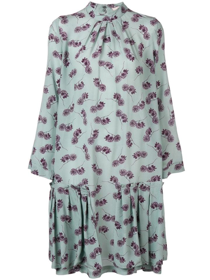 Odeeh Pleated Floral Print Dress - Blue