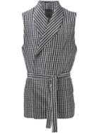 La Perla Gingham Check Belted Vest, Men's, Size: L, Black, Linen/flax/silk