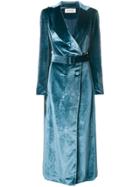 Self-portrait Draped Velvet Coat - Blue