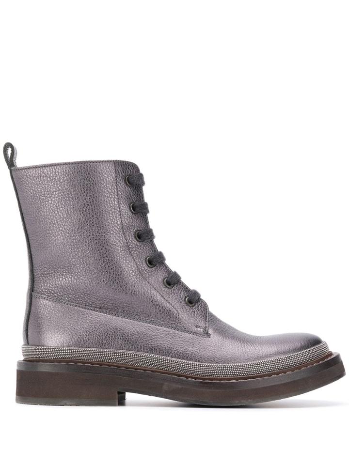 Brunello Cucinelli Grained-effect Ankle Boots - Grey
