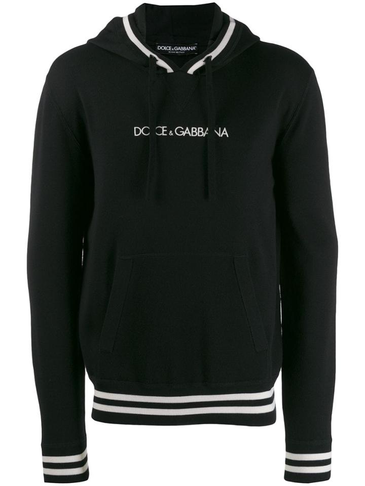 Dolce & Gabbana Logo Drawstring Hoodie - Black