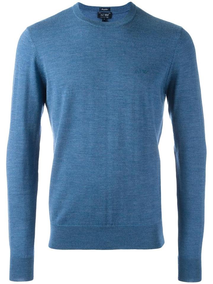 Armani Jeans Crew Neck Jumper, Men's, Size: Xl, Blue, Wool