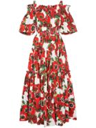 Dolce & Gabbana Floral Print Off-shoulder Dress - Red