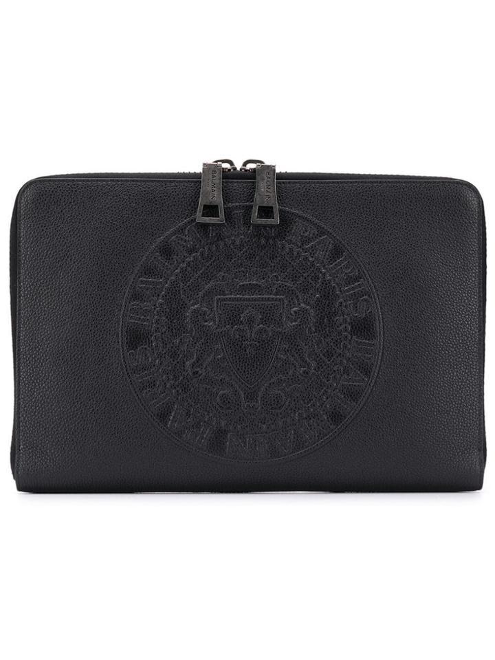 Balmain Embossed Logo Clutch - Black