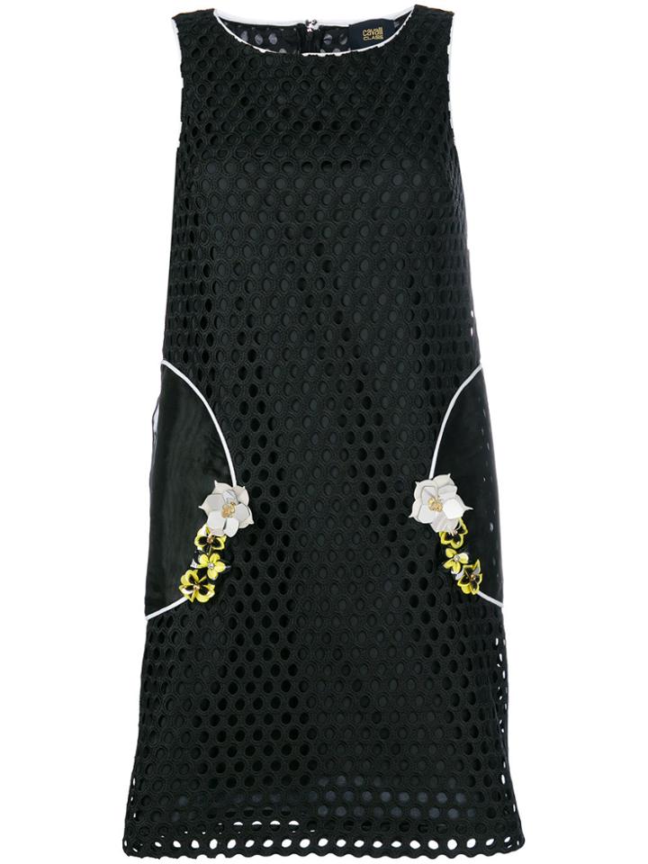 Cavalli Class Lace Embroidered Flower Embellished Dress - Black