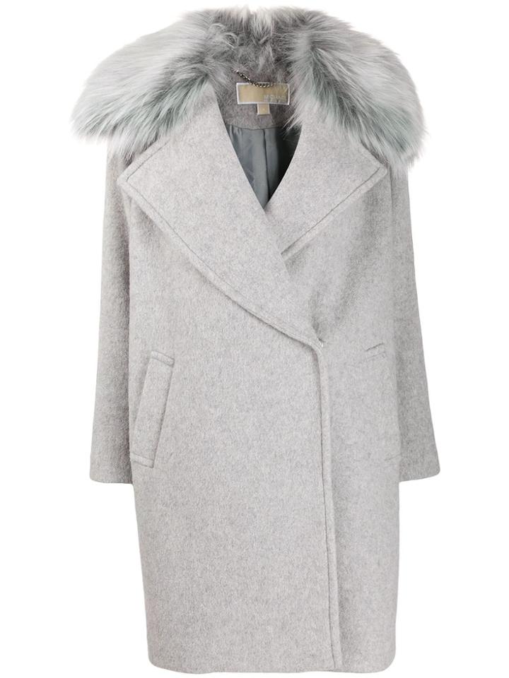 Michael Michael Kors Fur Trim Oversized Coat - Grey