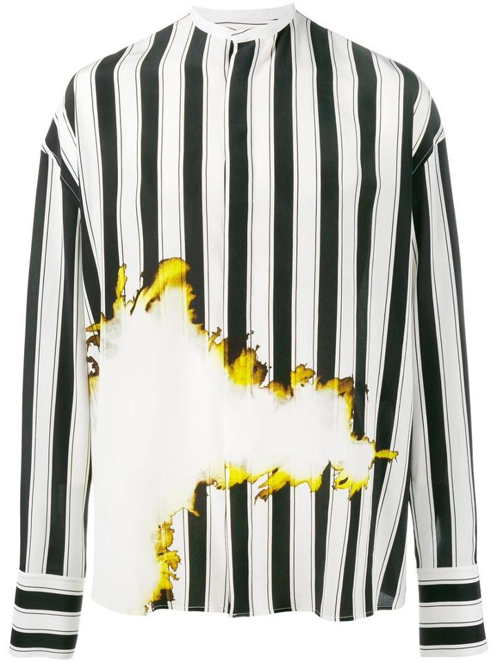 Haider Ackermann Bleach And Stripe Print Shirt, Men's, Size: Medium, Black, Silk