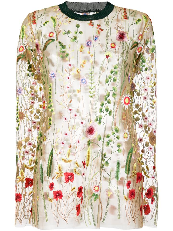 Marques'almeida Embroidered Floral Mesh Top - Nude & Neutrals