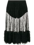 Amen Ruffled Tiered Sheer Lace Midi Skirt - Black