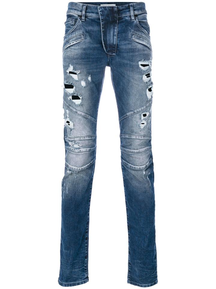 Pierre Balmain Distressed Biker Jeans - Blue