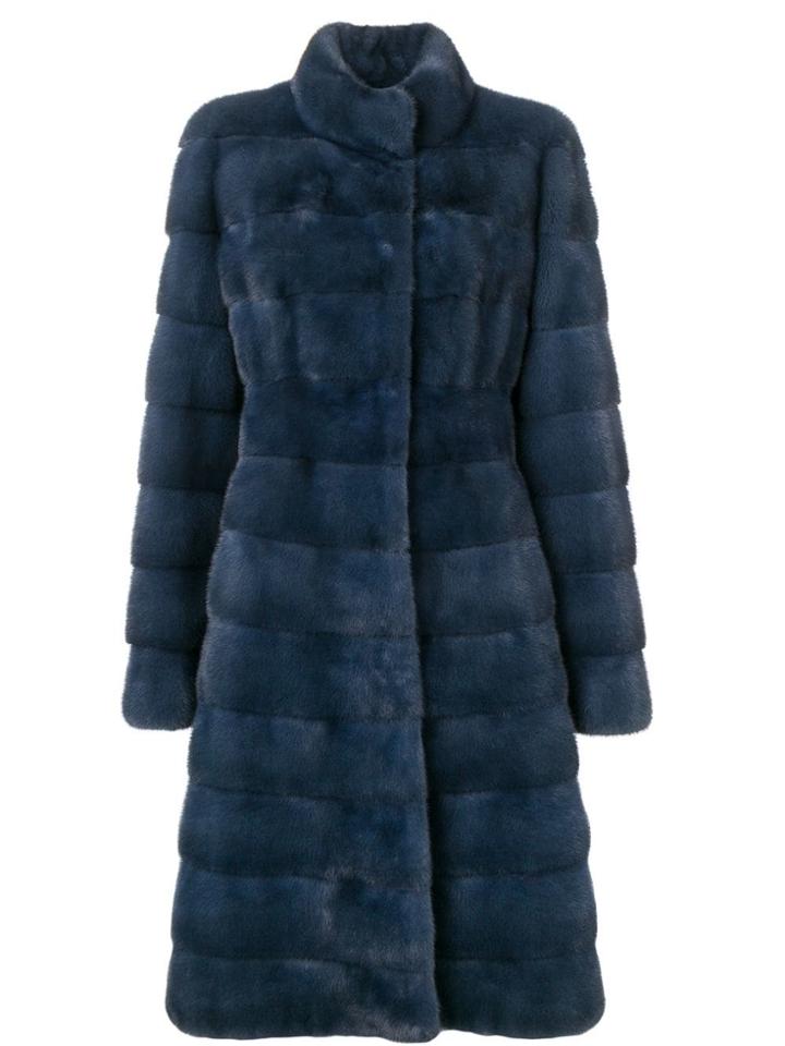 Liska Long Panelled Coat - Blue