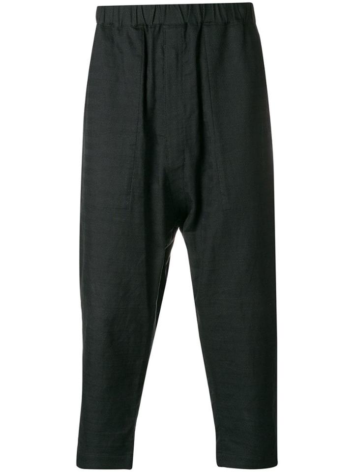 Issey Miyake Men Elasticated Waist Cropped Trousers - Black