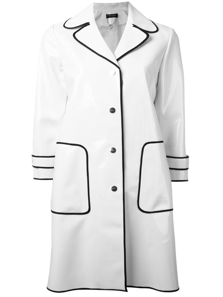 Twin-set Contrast Trim Coat, Women's, Size: 42, White, Polyester/polyurethane Resin
