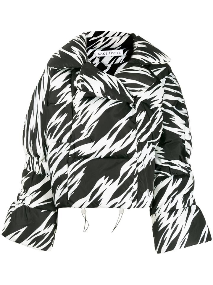 Saks Potts Zebra Print Oversized Padded Jacket - White