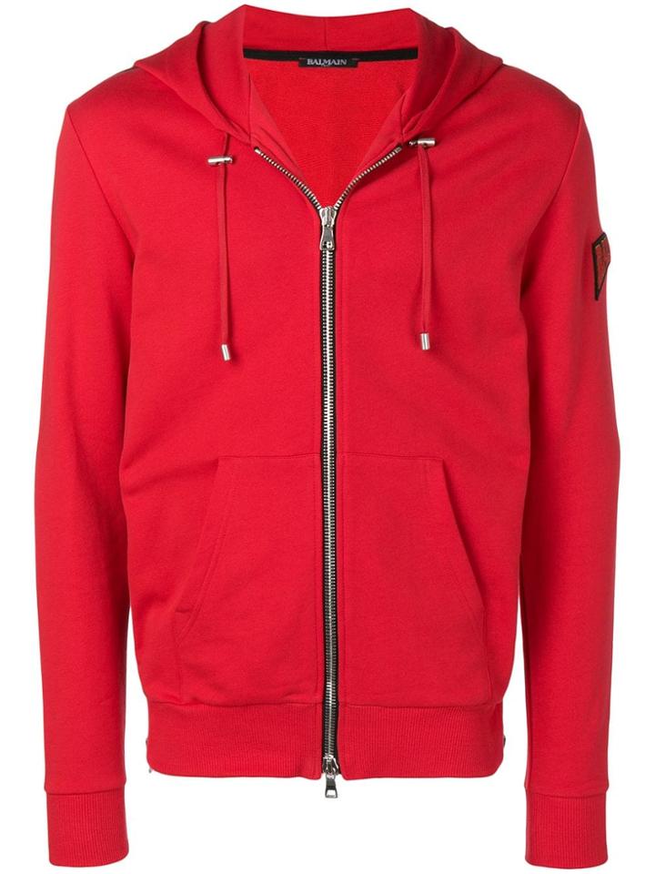 Balmain Lips Print Zipped Hoodie - Red