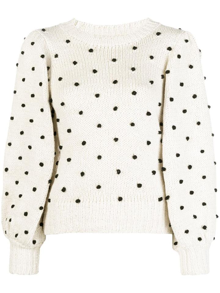 Ulla Johnson Pom Pom Balloon Sleeve Sweater - Nude & Neutrals