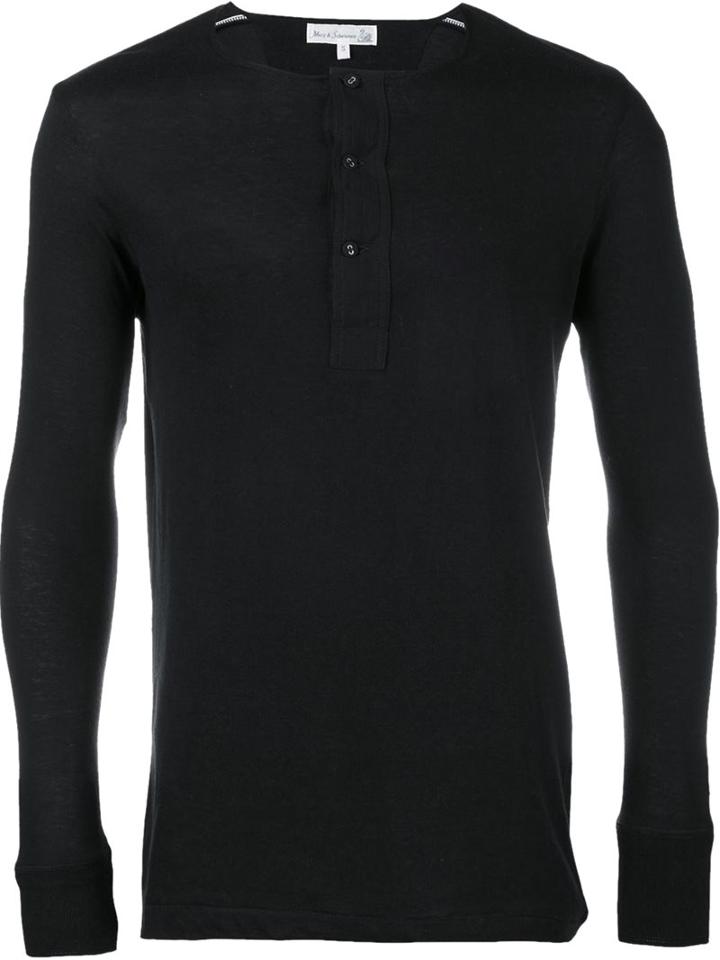 Merz B. Schwanen Long-sleeved Henley T-shirt, Men's, Size: Xl, Black, Cotton/rayon