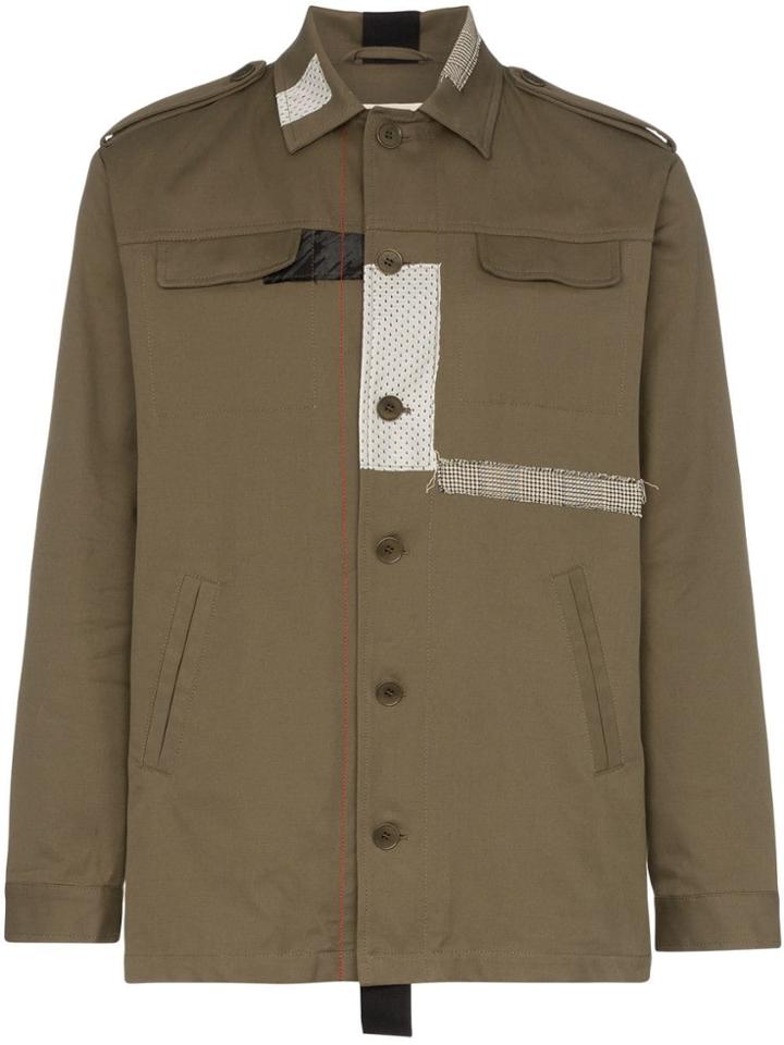 78 Stitches Collared Patchwork Embellished Military Jacket - Green