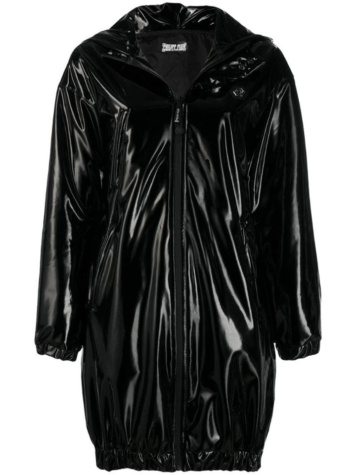 Philipp Plein Vinyl Hooded Jacket - Black