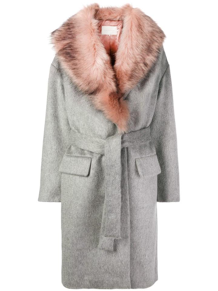 L'autre Chose Faux Fur Trim Coat - Grey