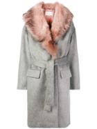 L'autre Chose Faux Fur Trim Coat - Grey