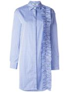 Msgm Ruffle Detail Shirt Dress, Women's, Size: 42, Blue, Cotton