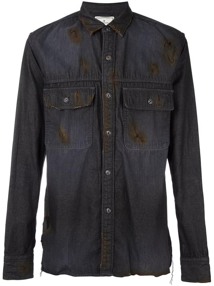 Miharayasuhiro Frayed Denim Shirt, Men's, Size: 46, Black, Cotton