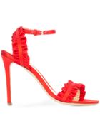 Monique Lhuillier Ruffle Detail Stiletto Sandals - Red