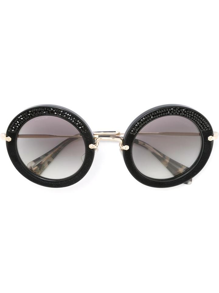 Miu Miu Eyewear Round Frame Sunglasses, Women's, Black, Acetate/metal (other)