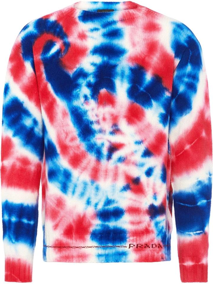 Prada Cashmere Wool Sweater With Tie-dye Motif - Blue