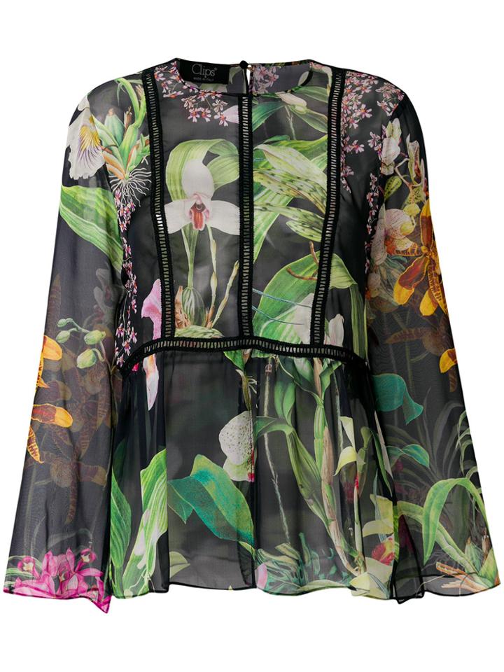 Clips Floral Print Sheer Blouse - Multicolour