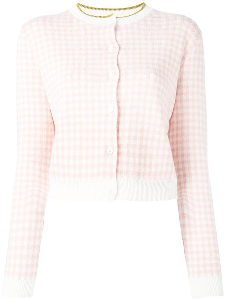 Miu Miu Checked Cardigan, Women's, Size: 42, White, Cotton