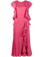 Alexander Mcqueen Ruffled Midi Dress, Women's, Size: 36, Pink/purple, Silk/viscose