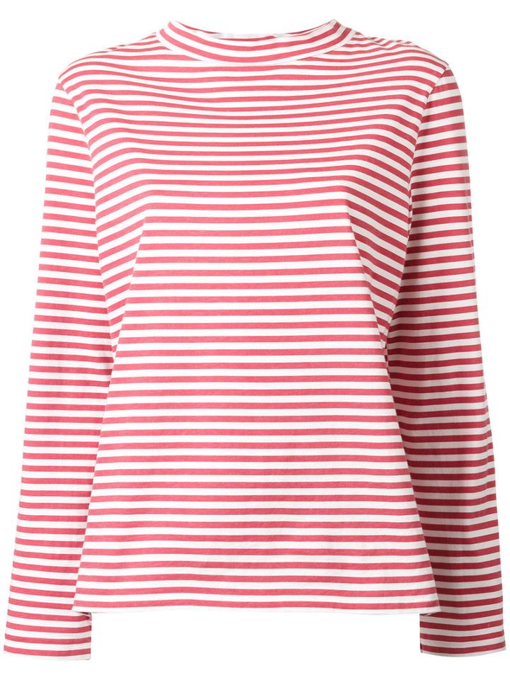 Mih Jeans High Neck Striped T-shirt, Women's, Size: Medium, Red, Cotton