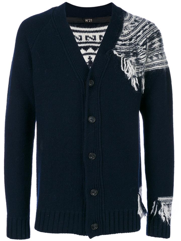 No21 Reversed Intarsia Detail Cardigan - Blue