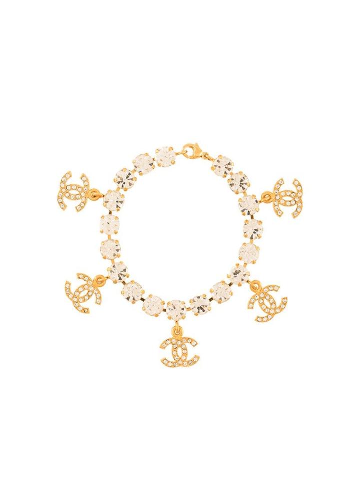 Chanel Pre-owned Rhinestone Cc Bracelet - Gold