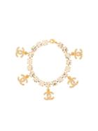 Chanel Pre-owned Rhinestone Cc Bracelet - Gold