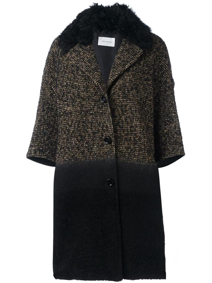Yves Salomon Three-quarters Sleeve Knit Coat, Women's, Size: 40, Black, Silk/polyamide/polyester/virgin Wool