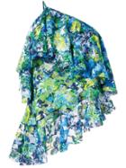 Marques'almeida Floral Print Lace One-shoulder Top - Green