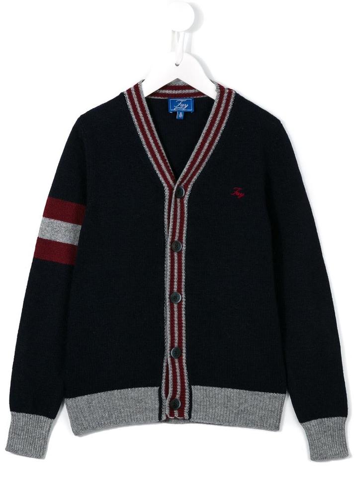 Fay Kids Striped Trim Cardigan, Boy's, Size: 10 Yrs, Blue