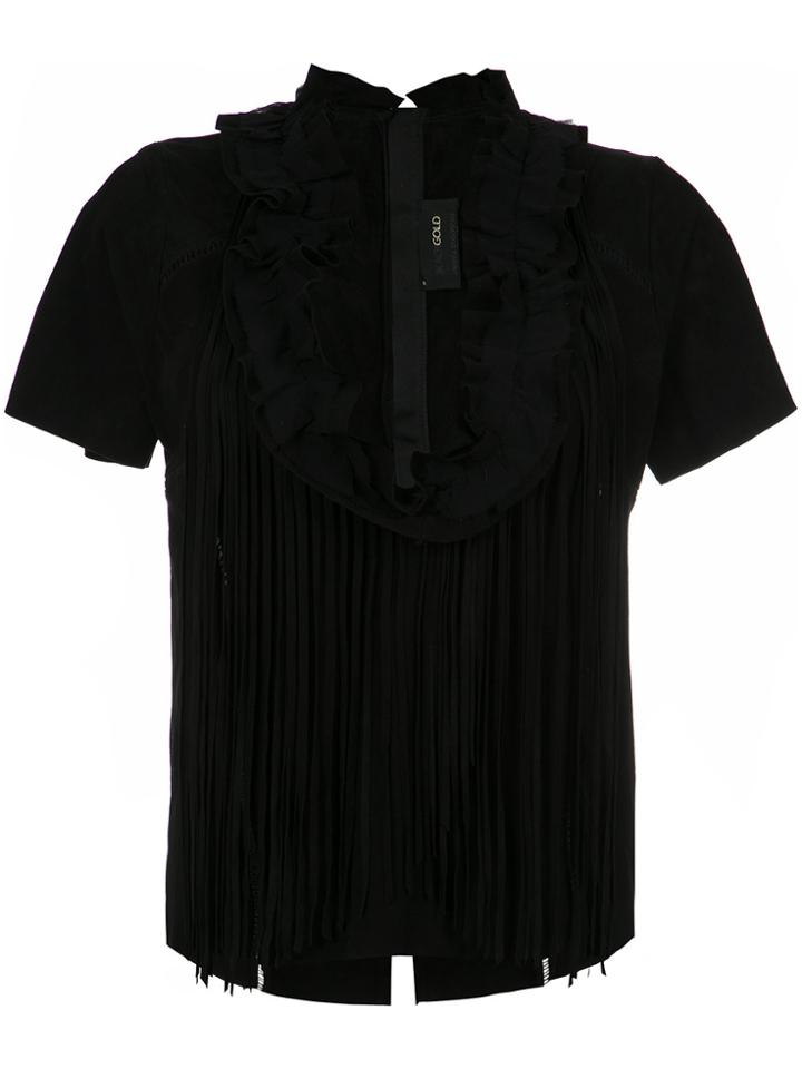 Andrea Bogosian Fringed Silk T-shirt - Black