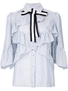 Marco Bologna Striped Frill Trim Shirt With Bow - Blue