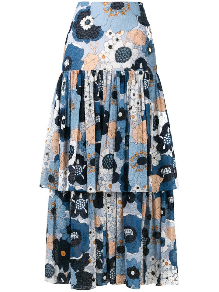 Chloé Floral Peasant Skirt - Blue