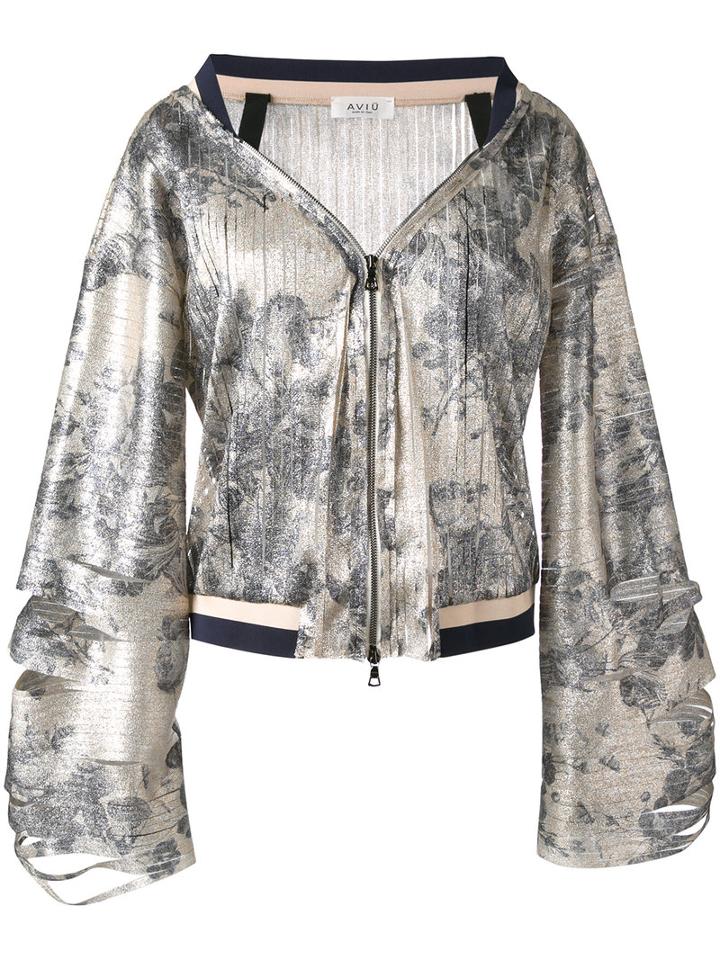 Aviù Floral Print Zip Up Jacket, Women's, Size: 44, Grey, Polyester/polyamide/cotton/spandex/elastane