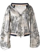 Aviù Floral Print Zip Up Jacket, Women's, Size: 44, Grey, Polyester/polyamide/cotton/spandex/elastane