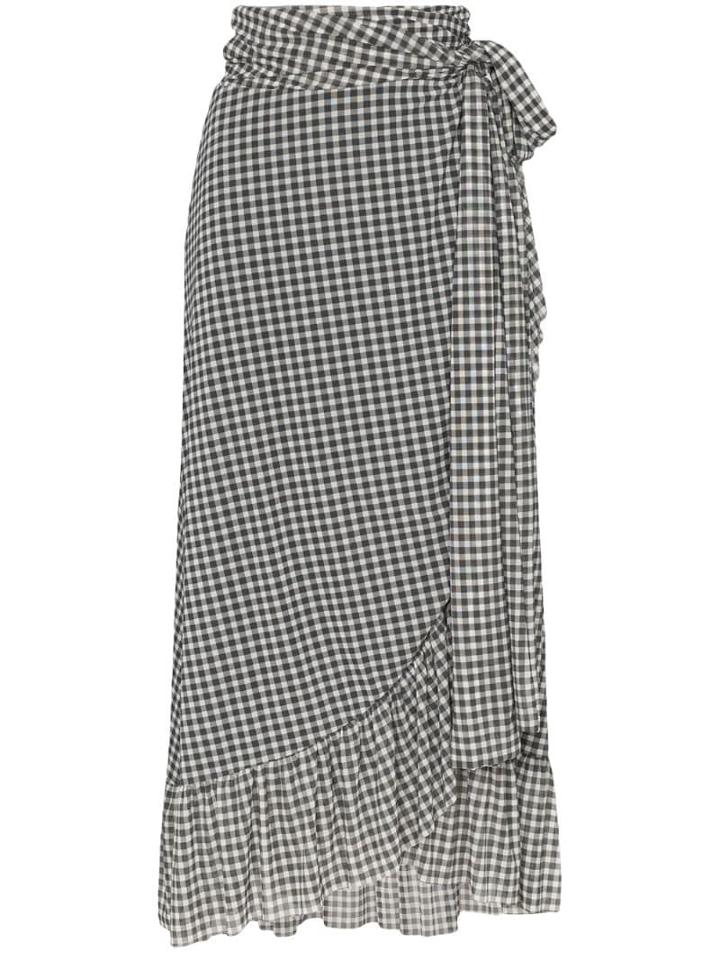 Ganni Asymmetric Gingham Midi Skirt - Black