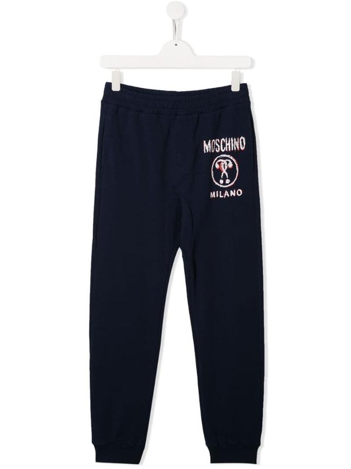 Moschino Kids Logo Print Track Pants - Blue