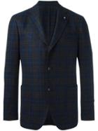 Lardini Patch Pockets Plaid Blazer, Men's, Size: 52, Blue, Wool/silk/cashmere/viscose